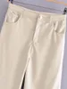 Pantalones para mujer Capris 2023 Invierno Cintura alta PU Drape Sensación Simple Viento Blanco Imitación Cuero Pierna ancha