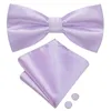 Bow Ties Hi-Tie Solid Violet Lilac Men Tie Hankerchief Cufflink Pre-tied Silk Butterfly Knot Bowtie For Male Business Party Wholesale