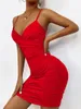 Vestidos casuais Mulher Sexy Solod Cor Deep V Dress Slim Slip Slip Dress 2023 Summmer Moda Bodyless Bodycon Mini Mulheres Saia Hip