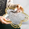 Plates Creative Gold Stroke Glass Sakura Plate Japanese Modern Fruit Salad Bowl Living Room Decoration Afternoon Dessert