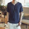 エスニック服の夏の男性コットンリネンブラウス半袖Tシャツ中華伝統的な服男性レトロハンフタンスーツストリートウェアティー