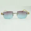 Factory sold luxury new 5.0mm large diamond sunglasses 3524015 with natural white buffalo horn legs and cut lens sizes 18-140 mm