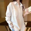 Women's Blouses Shirts Pink White Shirt Women's Loose Ladies Pockets Solid Blouses Fashion Korean Tops Long Sleeve Clothing Button Plus Size 230424