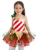 Dancewear crianças meninas elf vestido de natal lantejoulas listras carnaval festival santa cosplay traje ballet collant tutu vestido bailarina 231124