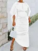 Ethnic Clothing Dashiki African Dresses For Women Africa 3/4 Lantern Sleeve White Yellow Pleat Long Maxi Dress Party Evening Gowns Outfits