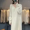 Casual Dresses Tailor Sheep Winter Women Merino Wool Knitted Skirts Suit Elegant Thicken Warm V-Neck Pullover And Split Outfits Office