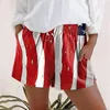 Shorts pour femmes à lacets avec poche décontractée pour femmes avec pantalon drapeau court imprimé lâche pantalon américain