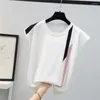 Bluzki damskie 2023 Summer Ice Silk Knit Tops Nie swobodne koszule kobiety luźne solidne dzianiny z krótkim rękawem bluzka moda moda biuro lady blusas