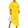 Ethnic Clothing Dashiki African Dresses For Women Africa 3/4 Lantern Sleeve White Yellow Pleat Long Maxi Dress Party Evening Gowns Outfits