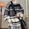 Men's Sweaters Autumn Winter Men's Clothing Japanese Vintage Striped Color Sweater Fashion Design Sense Loose Knit Warm Knitted