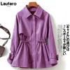 Vestes Femmes Lautaro Printemps Casual Violet Faux Cuir Streetwear Veste Femmes À Manches Longues Cordon Fermeture À Glissière Automne Lâche Vêtements Coréens 231123