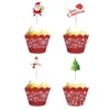 Party Supplies 16/48st Cartoon Christmas Cake Topper Santa Claus Xmas Tree Cupcake for Year Decoration Noel Navidad