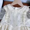 23ss Princess dresses kids designer clothes girls Dress Short-sleeved dress embroidery lapel Lace splicing Net yarn skirt big Girls shirt skirts kids clothes