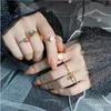 Band Rings HZ Korea 5pcs set Colorful Stone Metal Chain Trendy Geometry Hit Set for Women Girls Jewelry Gifts 231123