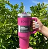 Stanleliness DHL 11 same 40oz Hot Pink Mugs Stainless Steel Tumblers Mugs Cups Handle Straws Big Capacity Beer Water Bottles Outdoor Camping with ClearFrosted L PHCS