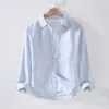 Chemises décontractées pour hommes Printemps Lin Blanc Chemise à manches longues Coton Business Polo Tops à revers