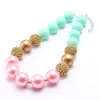 Collier de perles épaisses pour bébés filles, or/rose/vert menthe, collier Bubblegum épais pour enfants, bijoux à la mode