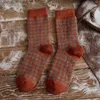 Women Socks Ladies Warm Knee Womens Winter Autumn Wool Fleece Mid Tube Houndstooth Printing Stockings Over The Calf