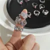 Cluster-Ringe, rosa Kristall, unregelmäßiger Herzring für Frauen, kreativer blauer Opal-Herz-offener Ring, glänzender geometrischer Zirkon-Ring, Vintage-Y2K-Schmuck 230424