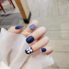 Falsas Nails 24 unids Deep Blue Nail Patch Tipo de pegamento Extraíble Párrafo corto Manicura de moda Ahorre tiempo CIN6 899