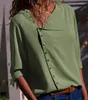 Women's Blouses Shirts fashion button irregular oblique collar long-sleeved blouse shirt female S-2XL black green gray yellow pink white blue 230424