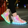 Första vandrare barn s casual skor liten medelstora led laddning lysande USB färgglada ljus 231123
