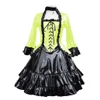 Kvinnors blandning S lyxiga blanka PVC -läder Ruffled Court Jackets Vintage Flare Sleeve Swallow Tailed Coat Renaissance klänning Princess Costume 231123