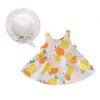 Abiti da ragazza Vestiti per bambini con stampa per bambini Cappelli di paglia Abito senza maniche Cappellini per ragazze color limone Gonna