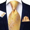 Bow Ties Hi-Tie 2024 Designer Yellow Solid Classic Fashion Brand Tie For Men Wedding Party Necktie Handky Cufflinks Gift Wholesale