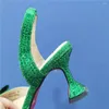 Sapatos de vestido Preço de atacado Últimas cores verdes coloridas listras lantejoulas e diamante borboleta design senhoras saco conjunto