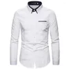 Men's Casual Shirts 2023 Spring And Autumn Fashion Simple Double Layer Collar Long Sleeve Slim Fit Solid Color Versatile Shirt