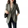 Ternos femininos jaqueta verde casacos para mulheres magro xadrez outerwears coreano outono roupas simples elegante na promoção verificar blazer mulher