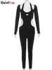 Dames Jumpsuits Rompertjes Raar Poes Geribbeld Halter Jumpsuit Dames Tailleloos Casual Strak Zacht Lange mouwen Mager Elastisch Activiteit Hipster Fitness Overalls 231123