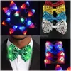 Party Decoration Adts Child Sequins Led Necktie Light Up Neck Tie Luminous Bowtie Flashing Favor Christmas Halloween Club Bar Stage Dh5Ae