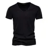 Men's T Shirts Summer Men's Solid Color Slub Cotton V-Neck Short-Sleeved T-Shirt Casual Comfortable Thin Section Blazer