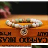 Bärspärrad pärlor 8mm matt amazonite stensträngarmband yoga chakra mala om lotus kvinnor män charm handgjorda smycken tqg8g droppleverans dhqk4