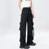 Women's Pants Rimocy Y2K Streetwear Pink Cargo Women 2023 Casual Big Pockets Oversized Overalls Woman Baggy Wide Leg Straight Trousers