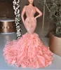 Wykwintne sukienki na bal matarnie długie rękawy V Aplikacje szyi cekiny z koralikami długość podłogi 3D koronki Folds Sukienki wieczorowe suknie ślubne sukienki plus size niestandardowe
