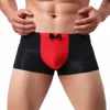 Cuecas moda retalhos masculino boxer briefs bowtie decoração homem transparente sissy bolsa calcinha respirável boxershorts a5