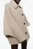 Femmes laine mélanges chauve-souris simple boutonnage poche décorative laine mélange manteau court femmes à la mode ample basique femmes automne et hiver ZA 231123