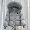 디자이너 여성 재킷 PRD 파카 패션 느슨한 두꺼운 짧은 여우 큰 모피 칼라 흰색 오리 아래쪽 겉옷 코트 야외 후드 디자이너 재킷