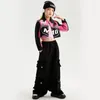 Stage Wear Kids Hip Hop Clothing Pink Racing Shirt Crop Tops Streetwear Baggy Cargo Pants For Girls Teenage Jazz Dance Costumes Clothes