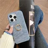 Luxus-Folio-Jeans-Reißverschluss-Vogue-Handyhülle für iPhone 15 Plus 14 13 12 11 Pro Max XR XS Ringhalter Dual-Kartenfächer Leder-Geldbörse Kickstand-Rückseite mit Make-up-Spiegel