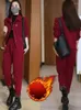 Kvinnors tvådelade byxor set kvinnors utbrott 2024 Autumn Winter Plysch tjock jacka Harem Pant Casual Sportswear Set Korean Women Clothing