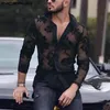 Män s casual skjortor män mesh skjorta spets lapel lång ärm 2023 transparent streetwear sexig camisas modeparty nattklubb s 5xl incerun 231124