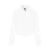 Women's Blouses Xpqbb White Shirts Women Korean Style Buttons Folds Slim Fit Crop Tops Female All-Match Daily Design Office Long Sleeve