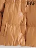 Damenjacken TRAF Frauen Mode Kunstleder Dicke Warme Wattierte Jacke Mantel Vintage Langarm Taschen Weibliche Oberbekleidung Chic Tops 231123
