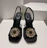 أفضل المصممين RC Slingback يدوي Sunflower Sunflower أحذية أنيقة Women Slingback Toecaps Toecaps مدببة الكعب العالي فستان حفل الزفاف الصندوق الأصلي 35-43