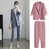 Kvinnors träningsdräkter dubbelbröstade löst blazer Två stycken Set Women 2023 Spring Autumn Korean Fashion Ol Suit Ankle-Length Pants