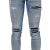 Designer Clothing Denim Amiiri High Street Bleu Effiloché Patchwork Jeans Hommes Slim Fit Petits Pieds Casual Pantalon Déchiré À La Mode